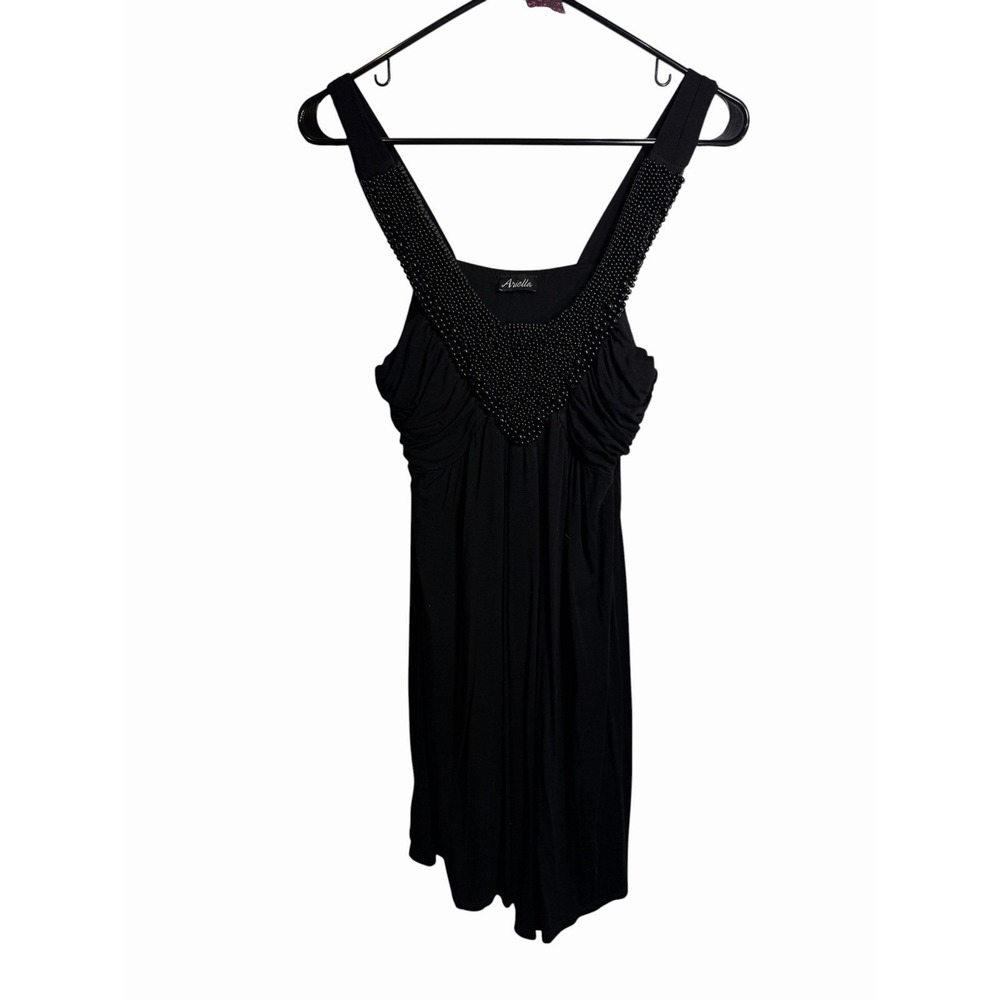 ariella womens sleeveless black bead work tank top shirt size large